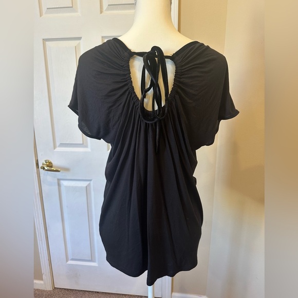 LOFT Women’s Black Short Sleeve Velvet Tie Back Blouse Top Size XS - Picture 2 of 6